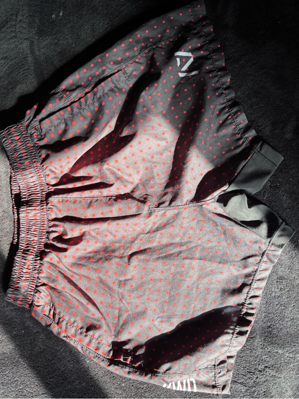 Athletic Polka Dot Running Shorts - Black with Red Dots